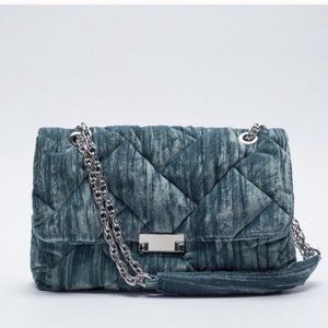 Zara Bags Nwt Zara Quilted Velvet Maxi Crossbody Bag Blue